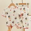 Pijamas finos de seda de hielo para niñas, ropa de verano con aire acondicionado, traje de encaje para niñas, ropa de manga corta con dibujos animados para el hogar, moda