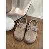 Bamuxiu Piel de Vaca de Primera Capa Otoño 2025 Nuevo Retro Cómodas y Versátiles Zapatillas con Suela Gruesa Slip-On con Hebilla para Mujer