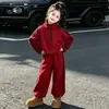 Conjunto Infantil de Fleece Outono/Inverno 2026 Novo Estilo Versão Coreana Estilosa Roupa Esportiva Casual Espessa Conjunto de Duas Peças