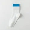 Meias 100% Algodão para Mulheres, Meias de Cano Médio para Primavera e Verão, Absorventes de Suor, Antiodor, Antipelos, Meias Esportivas Fitness Color Block Dopamina