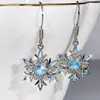 Traje de joyería clásica para boda anillo de copo de nieve pendientes de botón de circón azul para mujer traje de anillo de collar joyería transfronteriza europea y americana