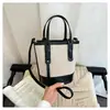 Bolsa Feminina Patchwork de Linho Transfronteiriça 2026 Nova Popular Grande Capacidade Bloco de Cores para o Dia a Dia Ombro Único Transversal Balde Manual