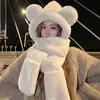 Bonito Gorro de Peluche Otoño e Invierno para Mujer, Set de Tres Piezas con Bufanda y Guantes, Gorro Integrado Forrado de Felpa y Engrosado, Resistente al Viento y Cálido para Exteriores