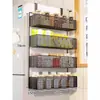 Estante lateral de refrigerador suministros de cocina estante de almacenamiento con ganchos multicapa rollo de plástico botella de condimento herramienta de instalación sin taladro