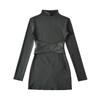 1609-25 Nuevo Estilo Otoño Francés Cuello Alto Manga Larga Cepillado Cintura Cruzada Aspecto Adelgazante Ajustado al Cuerpo Vestido Falda