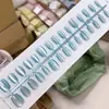Uñas Postizas Combinadas Ojo de Gato Color Sólido Usables, Uñas de Manicura Color Sólido Blanqueadoras y de Alta Gama, Almendras Largas Removibles (30 piezas)