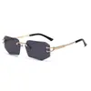Nuevas gafas de sol de moda europeas y americanas transfronterizas, gafas de sol sin montura de moda para hombre y gafas de sol de borde cortado multifacéticas para mujer