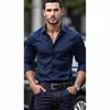 Camisa Ajustada Estilo Chico Rudo Europeo y Americano para Hombre Corte Slim Fit Sin Planchar Manga Larga Cárdigan Brillante Reflectante Camisa Casual de Trabajo Moderna