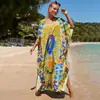 Camisa Protectora Solar de Playa Estampada de Rayón Europea y Americana al por Mayor, Vestido Sexy Holgado de Vacaciones, Cubre Traje de Baño Bikini