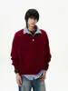 Otoño e Invierno Nuevo Suéter de Punto Retro de Bloques de Color Americanos a Cuadros Versátil con Cuello para Hombre
