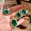 Collar colgante vintage italiano bicolor dorado verde Paraiba, pendientes europeos y americanos de alta resistencia con incrustaciones de diamantes y anillo de piedras preciosas para mujer