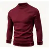 Suéter masculino com gola alta parcial e forro de fleece, peça única de tricô em fleece espesso de inverno, blusa básica quente tipo pullover, disponível em várias cores