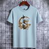 Nova camiseta de algodão de manga curta masculina casual para todos os jogos, camiseta de estudante com gola redonda e manga curta, camiseta da moda com dragão chinês
