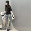 Conjunto de Verão para Meninas Estilo 2026, Estilo Esportivo para Crianças Maiores, Blusa de Manga Curta Black Label com Jeans Rasgado Estilo Americano com Grafite