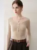 Suéter minimalista de luxo leve 100% caxemira pura para mulheres, blusa de cor sólida com gola redonda, blusa básica de tricô, suéter de corte justo e afina a silhueta