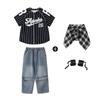 Terno de hip-hop para meninas, jeans solto, manga curta, para meninos, infantil, hip-hop, performance, hip-hop, moda infantil, roupas