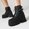 Botas de montar cuadradas de tacón grueso de color liso para tallas grandes, 34-43, botas de cuero de corte bajo para mujer de otoño e invierno con punta redonda, tacón alto, suela gruesa y antideslizantes