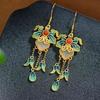 Pendientes de borla de estilo étnico de plata de ley, pendientes de estilo retro de súper hada, pendientes de jade hetiano natural de estilo chino, hada de verano femenina