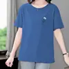 Camiseta de Manga Corta de Verano Talla Grande de Comercio Exterior para Mujeres de Mediana Edad y Mayores, Cuello Redondo, Top Holgado de Moda para Mamás, Sudadera Sencilla y Versátil