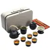 Juego de Té Kung Fu de Viaje Estilo Japonés Juego Pequeño para Uso en Casa Tetera Pequeña Taza de Té de Cerámica Bandeja de Té para Exteriores Bolsa Portátil