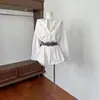 Vestido camisero blanco de solapa irregular con cinturón diseño de chica hot manga larga para mujer europeo y americano otro
