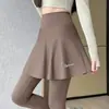 Falda-Pantalón Falsa de Dos Piezas con Estampado de Tiburón y Solapa Trasera para Mujer 2026 Nuevo Cintura Alta Ropa de Exterior Yoga Barbie Fitness Pantalones Largos