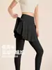 Calça legging de yoga feminina com saia falsa de duas peças, justa, cintura alta, anti-exposição, levanta bumbum, calça-saia esportiva e de fitness para o verão