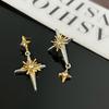 Pendientes de estrella de cuatro puntas estilo francés, elegantes pendientes de plata 925 con pasador, delicados pendientes de sentido avanzado, pendientes de estrella de viento frío para mujer.