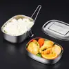 Caixa de almoço quadrada de aço inoxidável de camada dupla compartimento crocante caixa de almoço caixa de almoço para cantina estudantil caixa de almoço selada caixa de almoço cozida no vapor com tampa