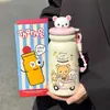 Taza de Agua de Dibujos Animados Nueva de Alta Gama para Chicas Ins Estudiante 316 Acero Inoxidable Portátil con Popote Lindo Termo para Niños