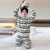 Pijama de inverno para meninos, forrado com fleece, estilo outono/inverno, para crianças mais velhas, fleece coral, flanela espessa para meninos e adolescentes