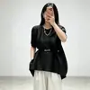 Camiseta de alta calidad Miyake para mujer, de manga corta plisada, cuello redondo, con dobladillo irregular, corte holgado, adelgazante y elegante
