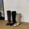 Botas Retro de Caña Alta Apiladas para Mujer 2026 Nuevo Estilo de Verano Hasta la Rodilla Hebilla Metálica Tacón Oculto Sandalias Versátiles Botas Largas