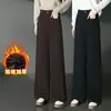 Pantalones de Pana de Algodón Lavado de Pierna Ancha Marrones con Forro de Felpa para Mujeres de Mediana Edad Pantalones Casuales Versátiles de Pana