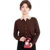 Outono de 2025 Novo Cardigã Chic Único com Gola de Lapela em Cor Contrastante Pequeno Estilo Fragrância Top de Malha Feminino