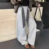 Calças casuais de outono, soltas, modeladoras, versáteis, de perna larga para mulheres, calças casuais curvas de cintura alta com cachecol xadrez vintage