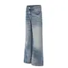 K5303 High Street Estilo Americano Unisex Tendencia Callejera Azul Lavado Diseño de Desgaste Jeans Retro Micro-Acampanados para Hombre