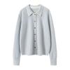 Suéter de Cashmere Feminino 100% Cashmere Puro Outono e Inverno Novo Solto Listrado Tricô Gola Polo Manga Longa Cardigã Suéter