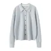 Nuevo Suéter de Cashmere 100% para Mujer Otoño e Invierno con Cuello Polo, Cuello de Camisa Rayado, Suéter de Punto Sencillo, Ropa de Abrigo Versátil