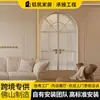 Portas Duplas Retro de Liga de Alumínio Estilo Francês para Quarto Closet, Portas de Abrir para Sala de Estar, Portas Duplas Feitas Sob Medida com Vidro Arco-Íris Longo