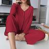 Pijama Cruzado Europeo y Americano para Mujer Otoño e Invierno Cárdigan de Canalé Manga Larga Pantalón Largo Estilo Francés Pura Deseo Conjunto de Lujo para Estar en Casa