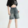 Shorts de mezclilla de cinco puntos de tiro alto para mujer, estilo fino de verano, nuevos lanzamientos 2026, para figuras petite, holgados y adelgazantes, capris de 5 puntos, primavera y verano