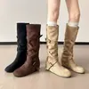 2026 Nuevas Botas de Caña Alta de Gamuza con Suela Plana, Estilo Vaquero Occidental, para Aumentar la Altura Interior, Adelgazantes para Mujer