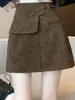 Falda asimétrica de gamuza estilo americano, nueva colección otoño/invierno, falda retro de línea A, ajustada, minifalda estilo workwear, A14181