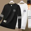 Sudadera con forro polar para hombre, nuevo modelo otoño e invierno 2025, cuello redondo, corte holgado, sin capucha, chaqueta de manga larga para hombre, moderna