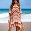 Amazon Tallas Grandes Cuello en V Holgado Cordón Lateral Dividido Bloque de Color Vacaciones en la Playa Protección Solar Traje de Baño Cubre para Mujer
