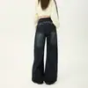 Jeans Novo Outono 2025 Bordado Americano Cintura Alta Perna Larga Jeans Reto Slim Calças Largas Chão