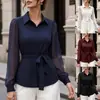 2026 Amazon AliExpress Estilo Europeo Nueva Camisa de Rayas Camisa con Lazo para Cintura