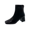 Outono Comércio Exterior Estilo coreano salto grosso zíper traseiro quadrado cabeça botas curtas mulheres elástico salto alto único Botas finas independente stand botas de couro