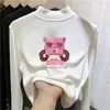 Ropa interior térmica para niños con forro de forro polar, nuevo estilo otoño/invierno, camiseta de manga larga de moda para niñas, tejido cepillado, cuello semi-alto, cálida y con estampado